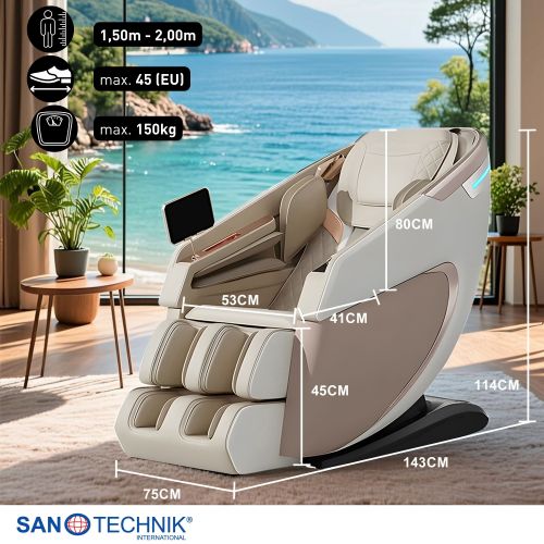 Sanotechnik RESTORA Luxus Massagesessel Beige/Creme 75 x 143 x 114 cm