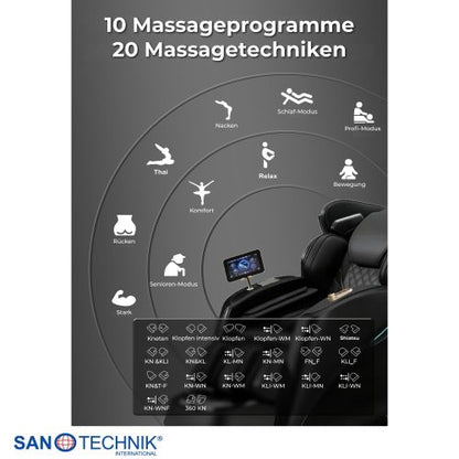 Sanotechnik LUXORA Luxus Massagesessel Schwarz 76x159x115 cm