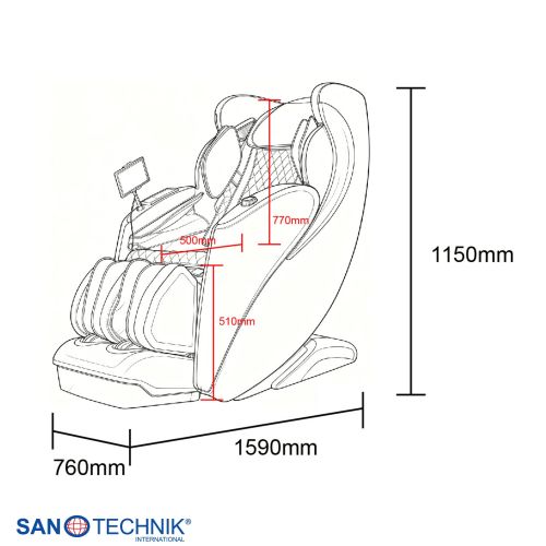 Sanotechnik LUXORA Luxus Massagesessel Schwarz 76x159x115 cm