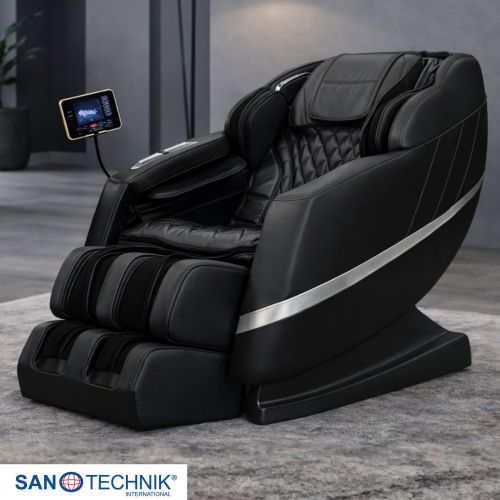 Sanotechnik VITALORA Luxus Massagesessel Schwarz/Silber 74x147x108 cm