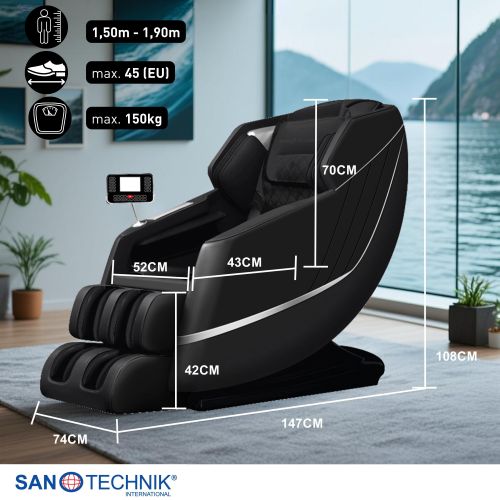 Sanotechnik VITALORA Luxus Massagesessel Schwarz/Silber 74x147x108 cm