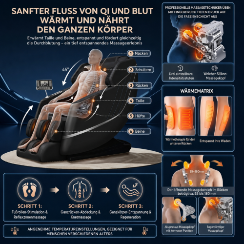 Sanotechnik VITALORA Luxus Massagesessel Schwarz/Silber 74x147x108 cm