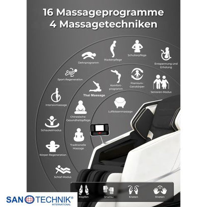 Sanotechnik CALMORA Luxus Massagesessel Weiß/Schwarz 74x147x108 cm