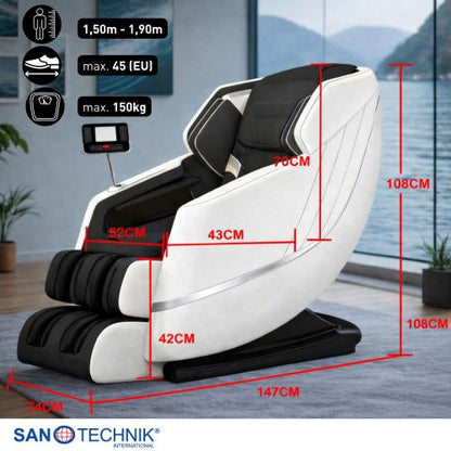 Sanotechnik CALMORA Luxus Massagesessel Weiß/Schwarz 74x147x108 cm