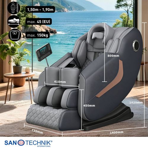 Sanotechnik HEALORA Luxus-Massagesessel grau 73x140x102 cm