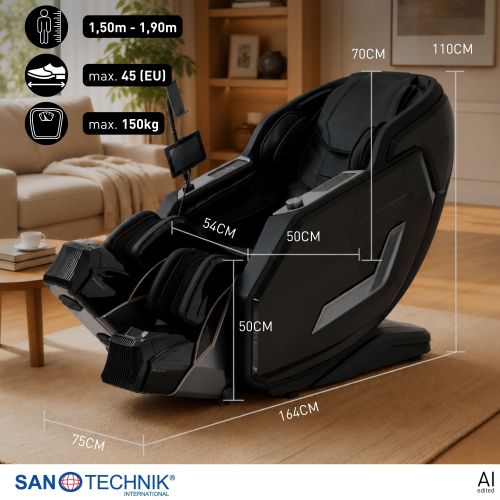 Sanotechnik VALORA Luxus-Massagesessel Schwarz 75x164x110 cm