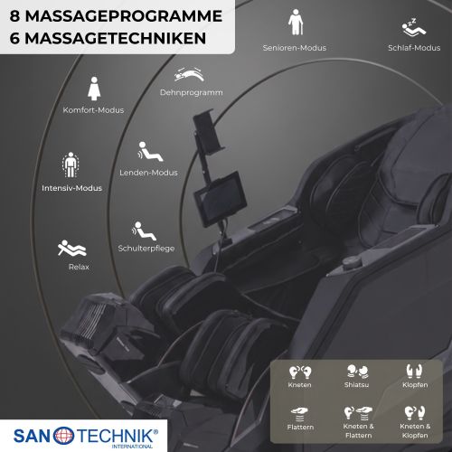 Sanotechnik VALORA Luxus-Massagesessel Schwarz 75x164x110 cm