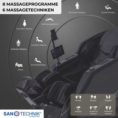 Sanotechnik VALORA Luxus-Massagesessel Schwarz 75x164x110 cm