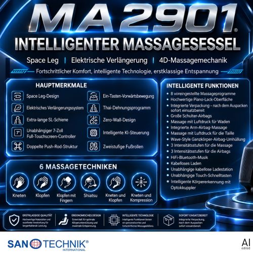 Sanotechnik VALORA Luxus-Massagesessel Schwarz 75x164x110 cm