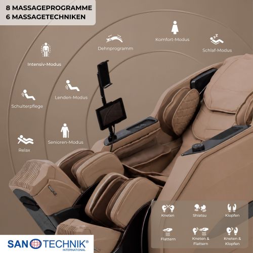 Sanotechnik AVORA Luxus Massagesessel Beige 75x164x110 cm