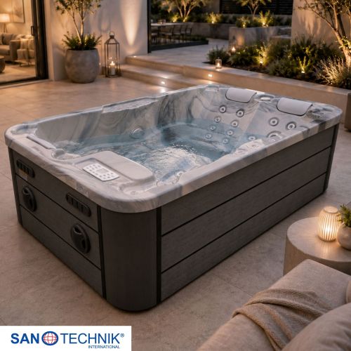 Sanotechnik MODENA OUTDOOR Whirlpool silver marble inkl. Abdeckung 205x130x70 cm