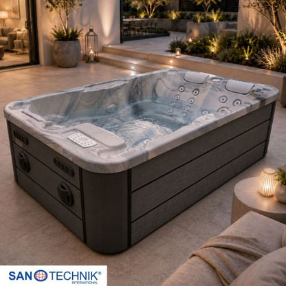 Sanotechnik MODENA OUTDOOR Whirlpool silver marble inkl. Abdeckung 205x130x70 cm