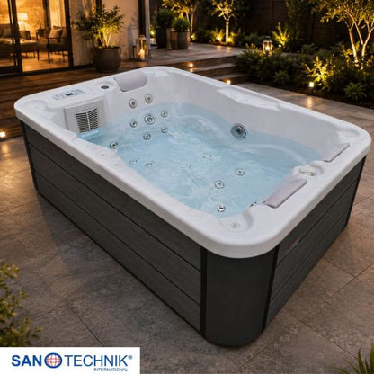 Sanotechnik MODENA OUTDOOR Whirlpool white marble inkl. Abdeckung 205x130x70 cm