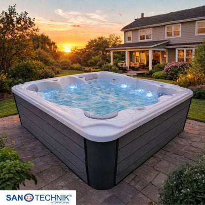 Sanotechnik OASIS MAXI OUTDOOR WHIRLPOOL white marble inkl. Abdeckung und Stiege 210x210x95 cm