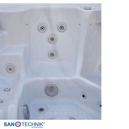 Sanotechnik OASIS MAXI OUTDOOR WHIRLPOOL white marble inkl. Abdeckung und Stiege 210x210x95 cm