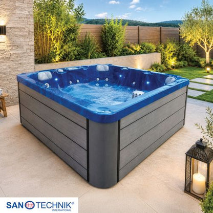 Sanotechnik PALMA OUTDOOR WHIRLPOOL blue marble inkl. Abdeckung und Stiege 190x190x86 cm