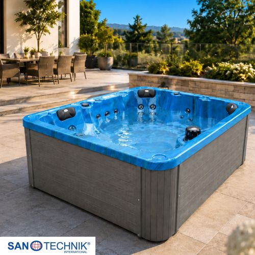 Sanotechnik PALMA OUTDOOR WHIRLPOOL blue marble inkl. Abdeckung und Stiege 190x190x86 cm