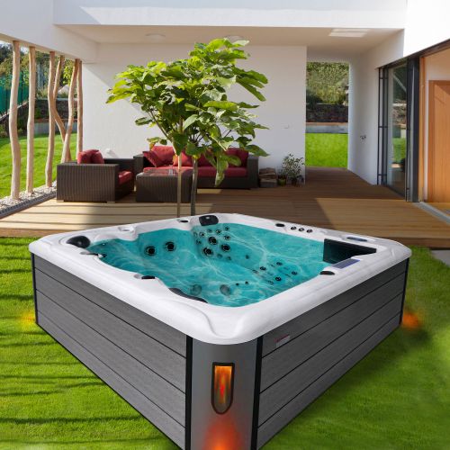 Sanotechnik HAWAI OUTDOOR WHIRLPOOL white marble inkl. Abdeckung und Stiege 220x220x95 cm