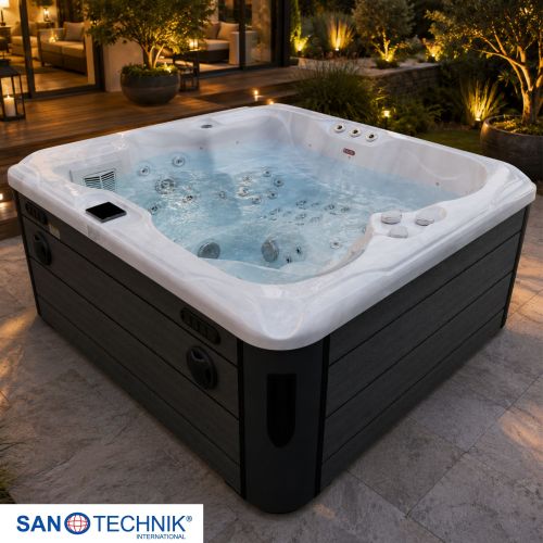 Sanotechnik MAURITSIUS OUTDOOR Whirlpool white marble inkl. Abdeckung und Stiege 210x160x90 cm