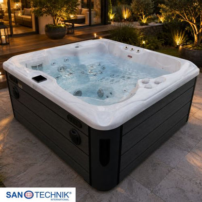 Sanotechnik MAURITSIUS OUTDOOR Whirlpool white marble inkl. Abdeckung und Stiege 210x160x90 cm
