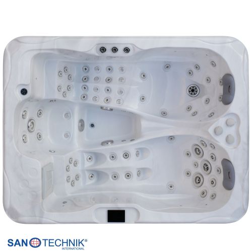 Sanotechnik MAURITSIUS OUTDOOR Whirlpool white marble inkl. Abdeckung und Stiege 210x160x90 cm