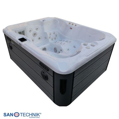 Sanotechnik MAURITSIUS OUTDOOR Whirlpool white marble inkl. Abdeckung und Stiege 210x160x90 cm
