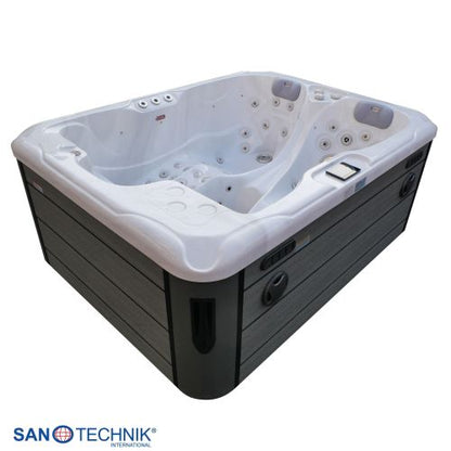 Sanotechnik MAURITSIUS OUTDOOR Whirlpool white marble inkl. Abdeckung und Stiege 210x160x90 cm