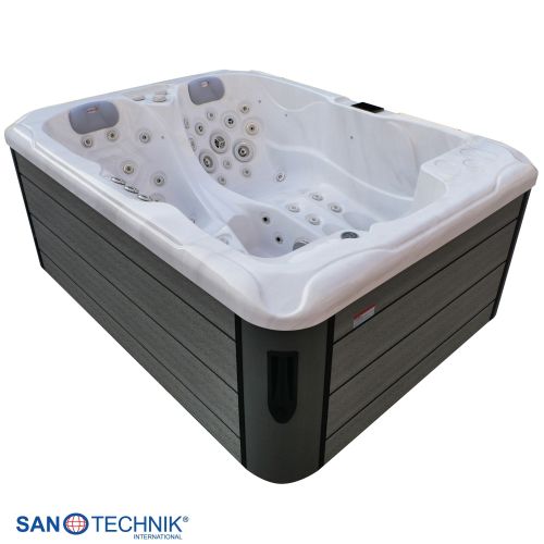 Sanotechnik MAURITSIUS OUTDOOR Whirlpool white marble inkl. Abdeckung und Stiege 210x160x90 cm