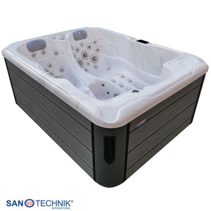 Sanotechnik MAURITSIUS OUTDOOR Whirlpool white marble inkl. Abdeckung und Stiege 210x160x90 cm