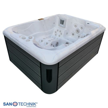 Sanotechnik MAURITSIUS OUTDOOR Whirlpool white marble inkl. Abdeckung und Stiege 210x160x90 cm