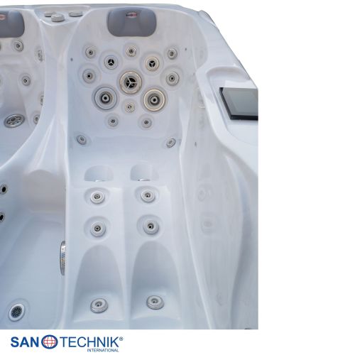 Sanotechnik MAURITSIUS OUTDOOR Whirlpool white marble inkl. Abdeckung und Stiege 210x160x90 cm