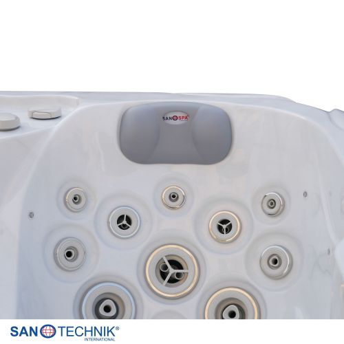Sanotechnik MAURITSIUS OUTDOOR Whirlpool white marble inkl. Abdeckung und Stiege 210x160x90 cm