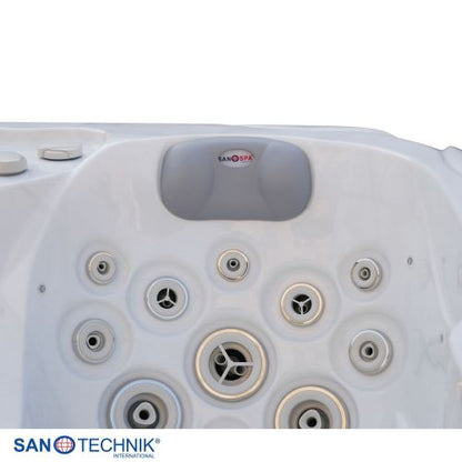 Sanotechnik MAURITSIUS OUTDOOR Whirlpool white marble inkl. Abdeckung und Stiege 210x160x90 cm
