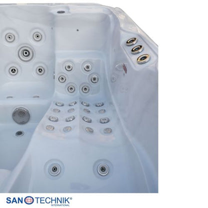 Sanotechnik MAURITSIUS OUTDOOR Whirlpool white marble inkl. Abdeckung und Stiege 210x160x90 cm