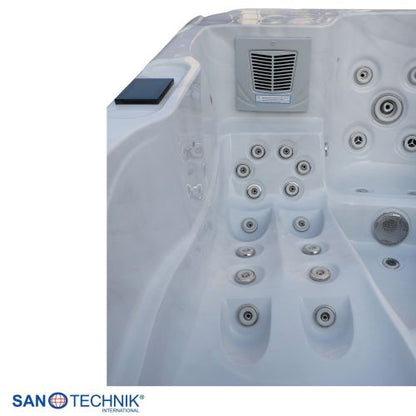 Sanotechnik MAURITSIUS OUTDOOR Whirlpool white marble inkl. Abdeckung und Stiege 210x160x90 cm