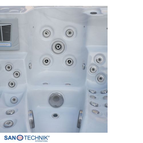 Sanotechnik MAURITSIUS OUTDOOR Whirlpool white marble inkl. Abdeckung und Stiege 210x160x90 cm
