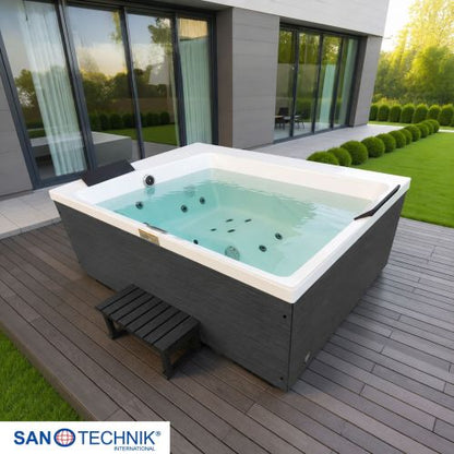 Sanotechnik KORFU OUTDOOR WHIRLPOOL white inkl. Abdeckung und Stiege 190x140x70 cm
