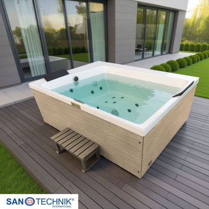 Sanotechnik ZADAR OUTDOOR WHIRLPOOL white inkl. Abdeckung und Stiege 190x140x70 cm