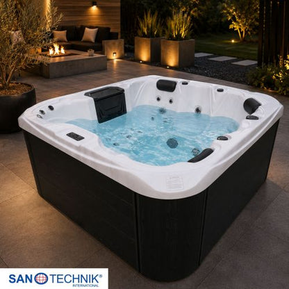 Sanotechnik TAHITI OUTDOOR WHIRLPOOL white marble inkl. Abdeckung und Stiege 200x200x88 cm