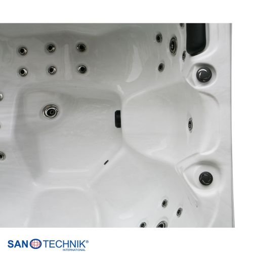 Sanotechnik TAHITI OUTDOOR WHIRLPOOL white marble inkl. Abdeckung und Stiege 200x200x88 cm