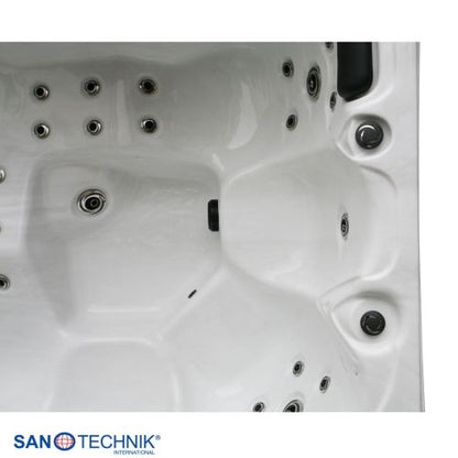Sanotechnik TAHITI OUTDOOR WHIRLPOOL white marble inkl. Abdeckung und Stiege 200x200x88 cm