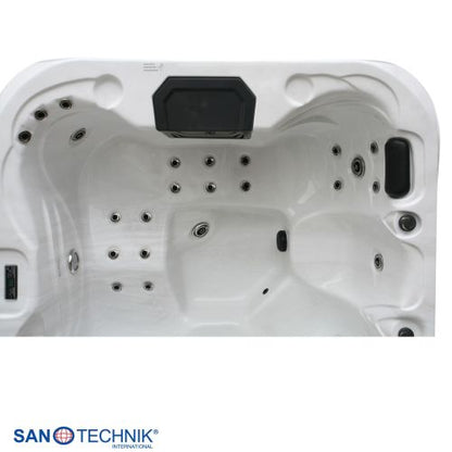 Sanotechnik TAHITI OUTDOOR WHIRLPOOL white marble inkl. Abdeckung und Stiege 200x200x88 cm