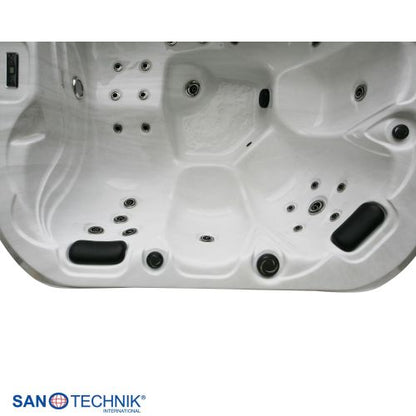 Sanotechnik TAHITI OUTDOOR WHIRLPOOL white marble inkl. Abdeckung und Stiege 200x200x88 cm