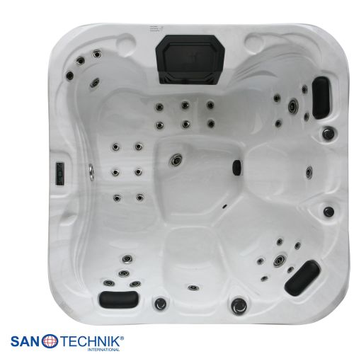 Sanotechnik TAHITI OUTDOOR WHIRLPOOL white marble inkl. Abdeckung und Stiege 200x200x88 cm