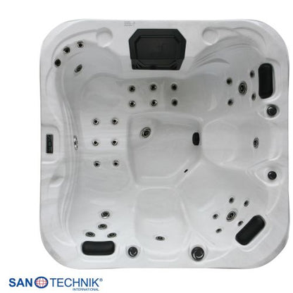 Sanotechnik TAHITI OUTDOOR WHIRLPOOL white marble inkl. Abdeckung und Stiege 200x200x88 cm