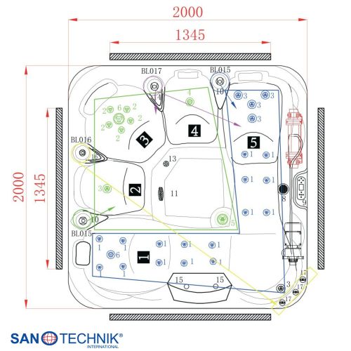 Sanotechnik TAHITI OUTDOOR WHIRLPOOL white marble inkl. Abdeckung und Stiege 200x200x88 cm