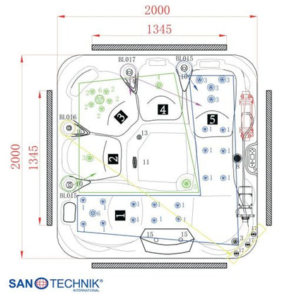 Sanotechnik TAHITI OUTDOOR WHIRLPOOL white marble inkl. Abdeckung und Stiege 200x200x88 cm