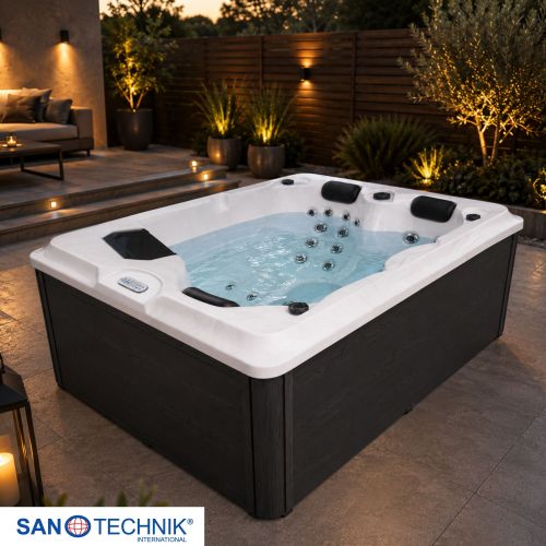 Sanotechnik DIABLO OUTDOOR WHIRLPOOL white marble inkl. Abdeckung und Stiege 210x160x80 cm