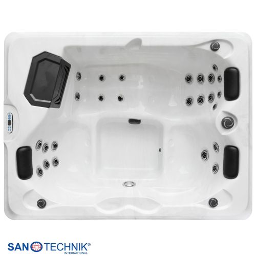 Sanotechnik DIABLO OUTDOOR WHIRLPOOL white marble inkl. Abdeckung und Stiege 210x160x80 cm