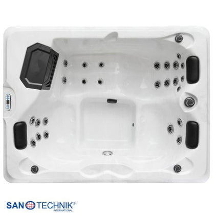 Sanotechnik DIABLO OUTDOOR WHIRLPOOL white marble inkl. Abdeckung und Stiege 210x160x80 cm
